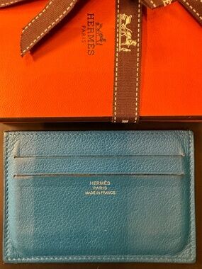 Blue Leather Card Holder - Men's Accessories